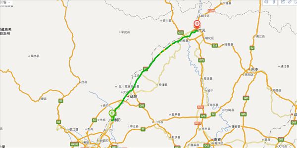 德阳到广元开车路线图