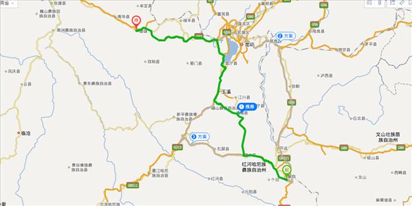 红河到楚雄开车路线图