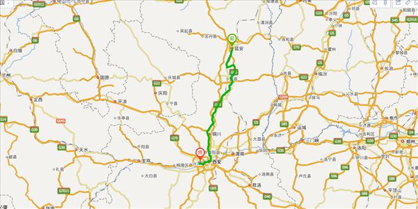 延安市到咸阳开车路线图