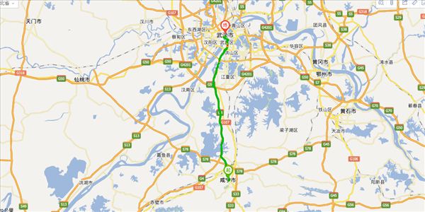 咸宁到武汉开车路线图