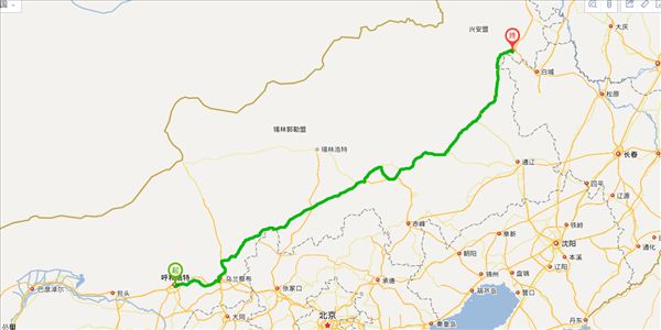 呼和浩特到兴安盟开车路线图