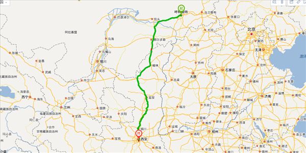 呼和浩特到西安开车路线图