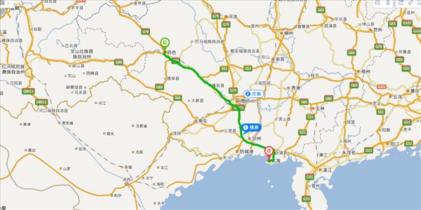 百色到北海开车路线图
