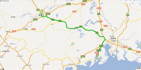 崇左到防城港开车路线图