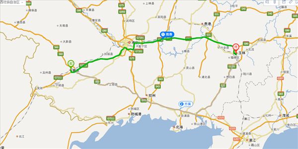 崇左到玉林开车路线图