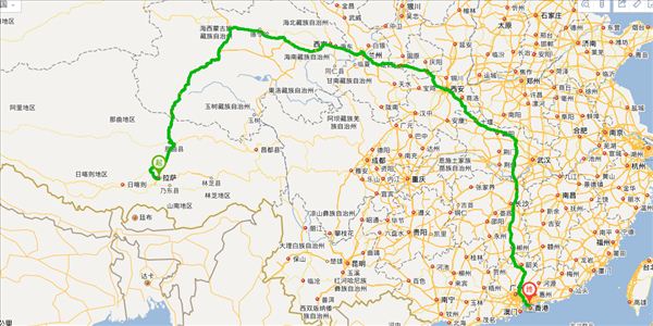 拉萨到深圳开车路线图