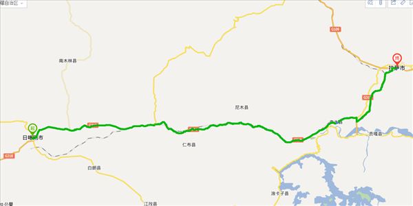 日喀则到拉萨开车路线图