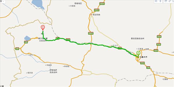 乌鲁木齐到博尔塔拉蒙古自治州开车路线图