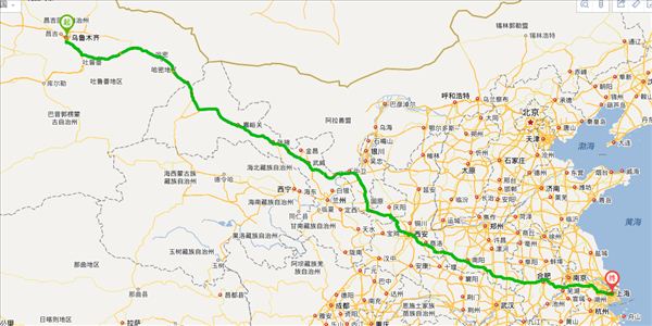 乌鲁木齐到上海开车路线图