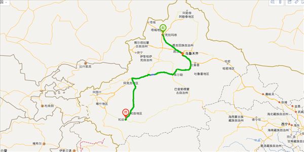 克拉玛依到和田地区开车路线图