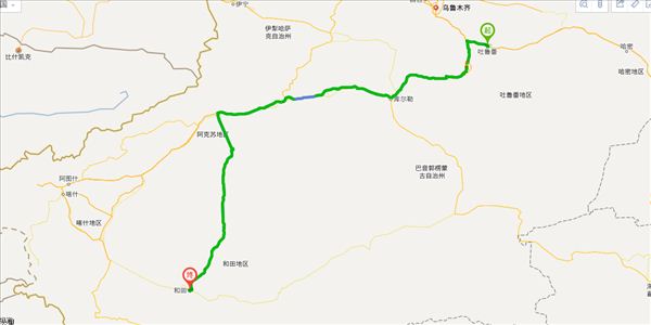 吐鲁番到和田地区开车路线图