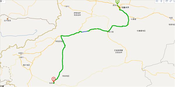 昌吉回族自治州到和田地区开车路线图